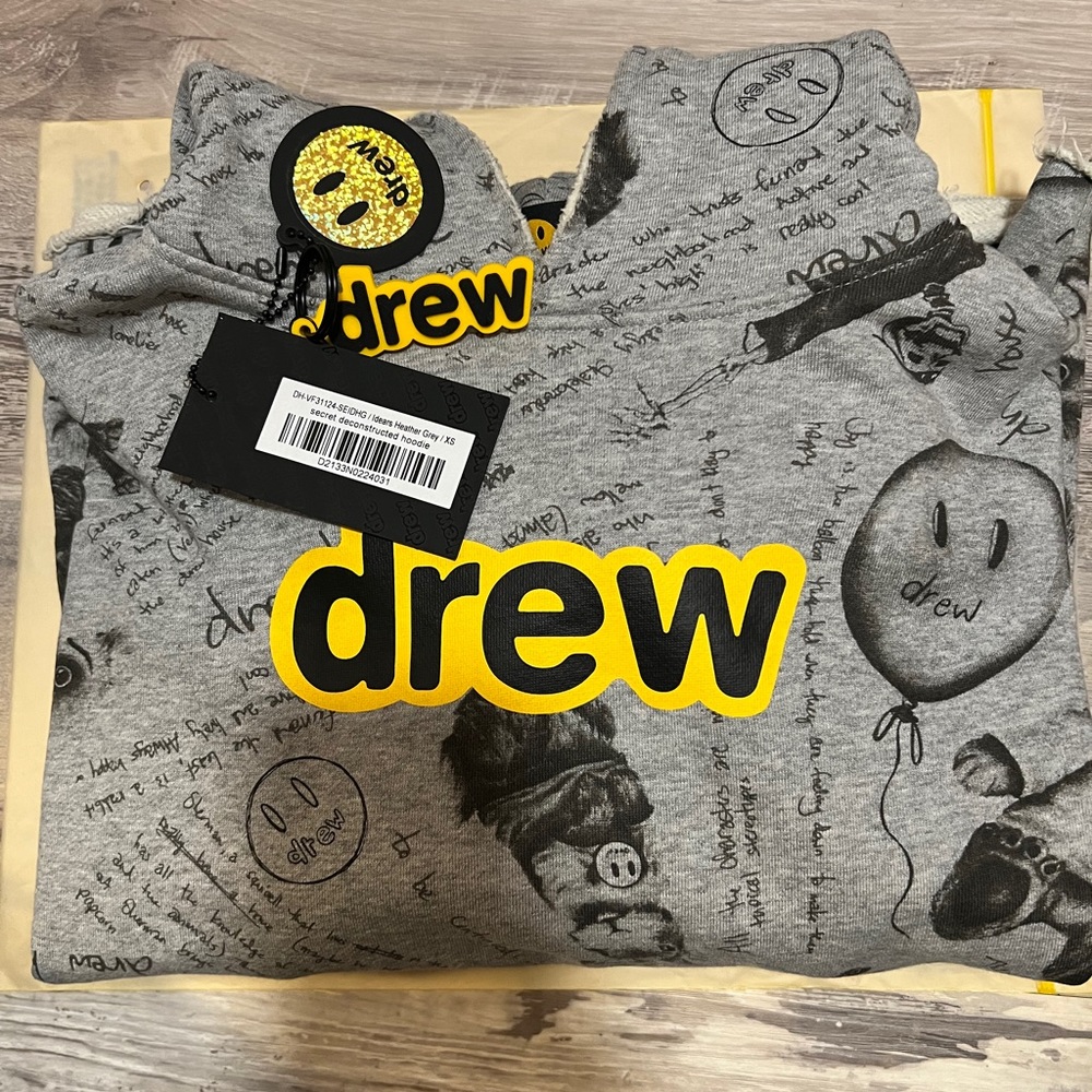 Drew House x Justin Bieber Grey Deconstructed Scribble Hoodie